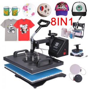 Double Display Swing Heat Press Machine 8 In 1 for T shirt Mug Hat Plate Case Puzzle Bag Sublimation Printing